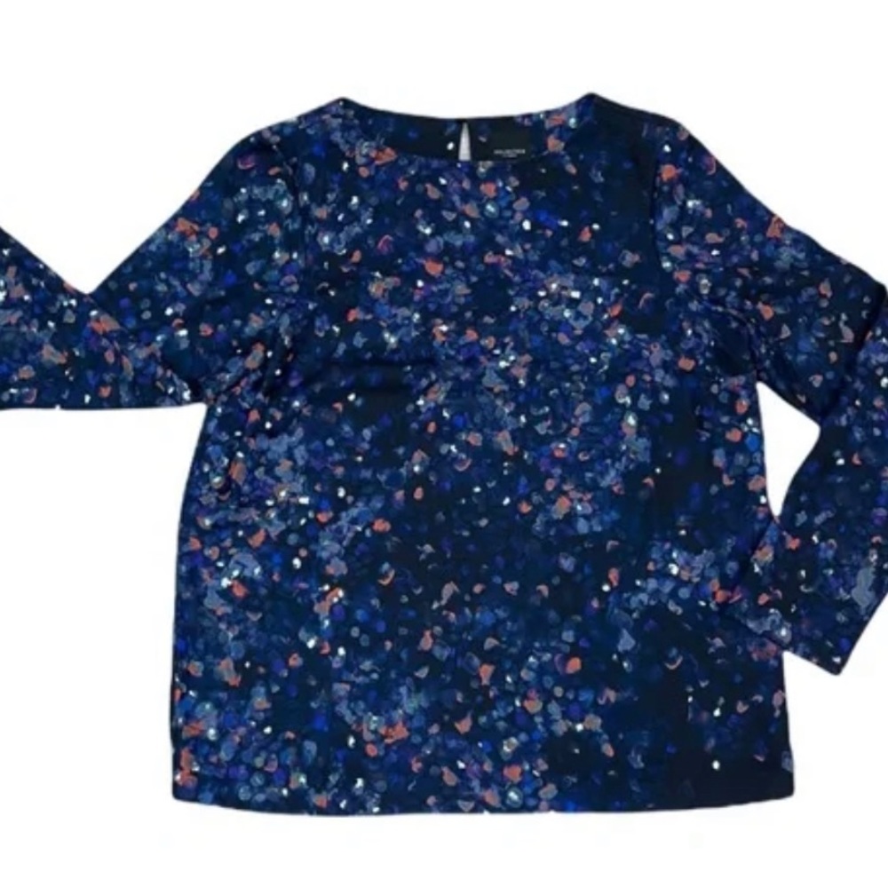 Selected Femme Blouse Small 34 long sleeve Black Blue abstract flower pattern